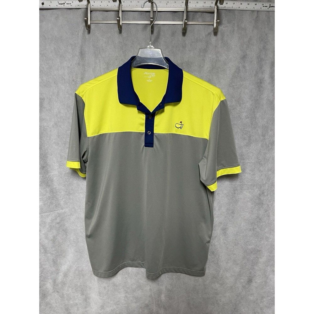 Masters Tech Polo Shirt‎ Men's L Gray Golf Casual Augusta Performance Colorblock